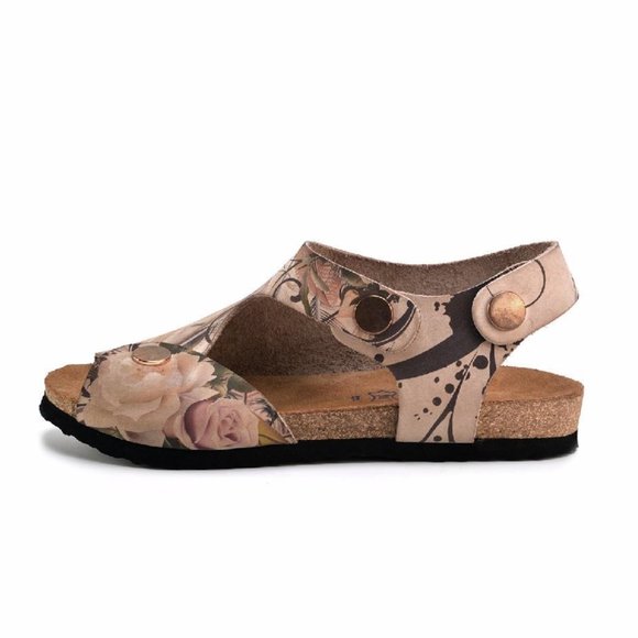 Goby Shoes - Genuine Leather Floral Strap Sandals - Picture 3 of 9